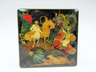 Vintage Russian Hand Painted Lacquer Box Army Confronts Man With Red Sun