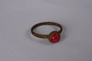 British Uk Metal Detecting Find 2 Medieval Tudor Ring,  Red Stone