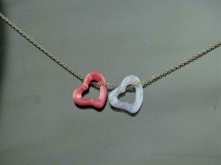 TIFFANY & CO ELSA PERETTI PINK RHODONITE & BLUE LACE AGATE DOUBLE HEART NECKLACE 10