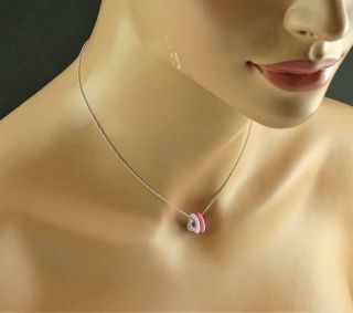 TIFFANY & CO ELSA PERETTI PINK RHODONITE & BLUE LACE AGATE DOUBLE HEART NECKLACE 12