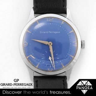 Vintage 70s Girard Perregaux Stainless Steel Blue Dial 33mm Watch Cal.  113