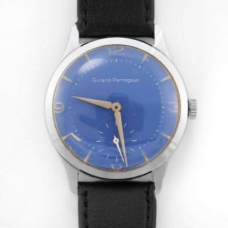 Vintage 70s Girard Perregaux Stainless Steel Blue Dial 33mm Watch Cal.  113 8