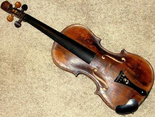 Antique 4/4 Violin With Carved Lion Head Scroll & Paris Bow Both For Restoration