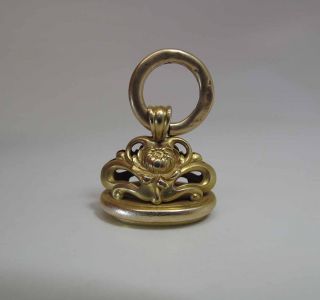 Antique 14k Gold Art Nouveau Watch Fob Wax Seal With Large Jump Ring & Monogram