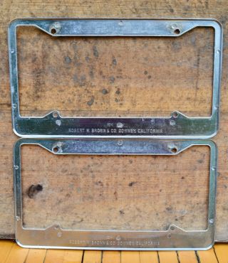 Set VTG Em 60s Metal Dealer License Plate Frame Grant Motors AMC Jeep Eugene Or 4