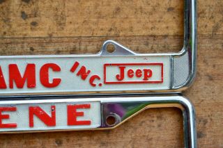 Set VTG Em 60s Metal Dealer License Plate Frame Grant Motors AMC Jeep Eugene Or 7