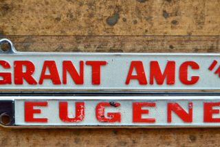 Set VTG Em 60s Metal Dealer License Plate Frame Grant Motors AMC Jeep Eugene Or 8