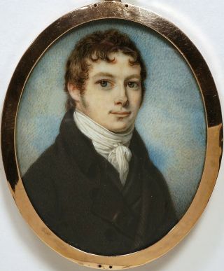 Antique 1810s MEMORIAL Miniature PORTRAIT of GENTLEMAN in GOLD Frame & HAIR Back 2