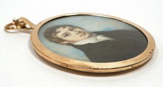 Antique 1810s MEMORIAL Miniature PORTRAIT of GENTLEMAN in GOLD Frame & HAIR Back 5