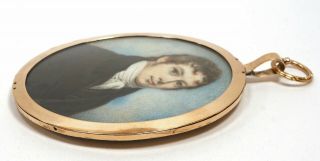 Antique 1810s MEMORIAL Miniature PORTRAIT of GENTLEMAN in GOLD Frame & HAIR Back 6