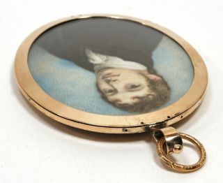 Antique 1810s MEMORIAL Miniature PORTRAIT of GENTLEMAN in GOLD Frame & HAIR Back 7