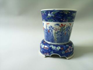 Antique Vintage Crane Japanese Seto? Porcelain small Planter Vase Pot 2