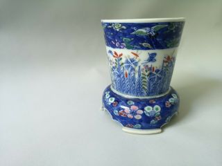 Antique Vintage Crane Japanese Seto? Porcelain small Planter Vase Pot 3