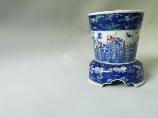 Antique Vintage Crane Japanese Seto? Porcelain small Planter Vase Pot 4