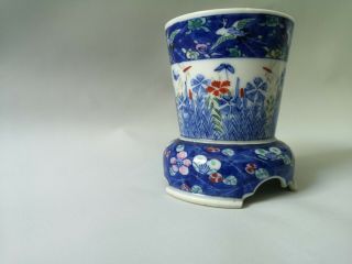 Antique Vintage Crane Japanese Seto? Porcelain small Planter Vase Pot 5