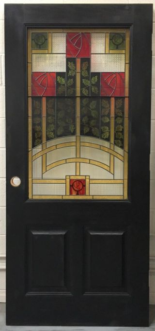 36 " X 80 " Solid Hardwood 1 - 3/4 " Real Stained Glass Vintage Art Work Door Red