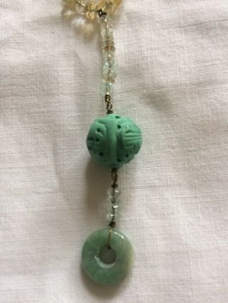 Vintage Chinese Carved Jade Pendant Bead Necklace 3