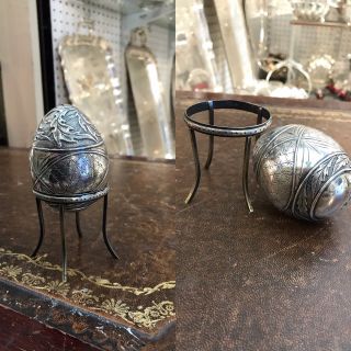 Antique 19th C Russian Imperial Solid Silver Egg With Stand Fully Hallmarked