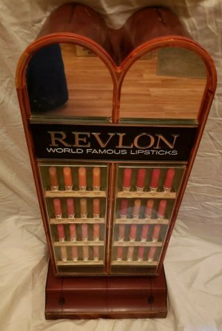 Vintage Revlon Lipstick Display Tower Case With 24 Older Tubes Of Lipstick