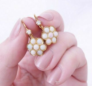 18ct Gold Diamond Earrings,  Fiery Opal Cluster 18k 750