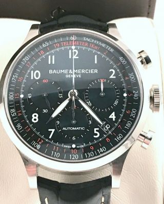Baume Mercier Capeland Chronograph Automatic Mens Watch Rare Blue Dial 10065 10