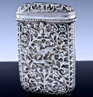 19thc Indian Sterling Silver Figural Foxes Repousse Cigarette Case Box
