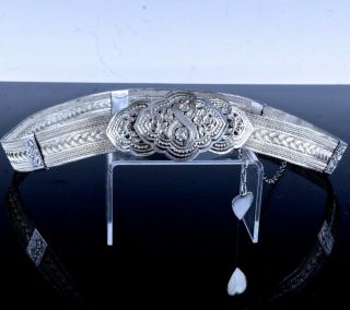 C1900 Asian Indian Ottoman Filigree Sterling Silver Dress Belt W Buckle