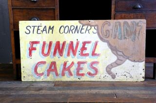 Vintage Steam Funnel Cake Carnival Fair Sign Hand Painted Wood Sign Old Circus