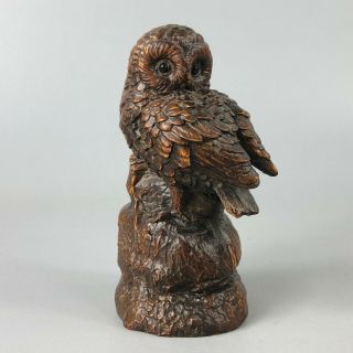 Chinese Collectible Old Boxwood Carved Night Owl Solid Wood Ornament Statue