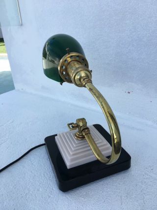Vintage 1930 ' s Art Deco Bankers Desk Lamp Brass & Glass 5