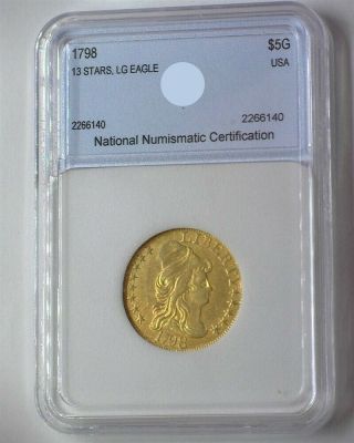 1798 CAPPED BUST $5 GOLD - 13 STARS LG EAGLE - CHOICE ABOUT UNCIRCULATED VERY RARE 2