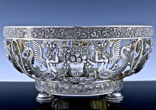 C1800 French Empire Sterling Silver Figural Repousse Centerpiece Bowl