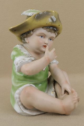 Antique German Bisque Porcelain Piano Baby Boy Doll Figure Figurine