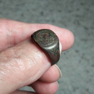 Ancient Roman Ring With A Pentagram And Two Stars.  100 - 350 Ad