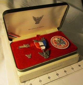 Vintage Bsa Boy Scout Stange 5c Eagle Medal Palm Tie Bar Mom’s Pin Patch & Case