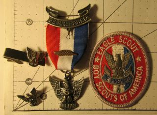 VINTAGE BSA Boy Scout Stange 5c Eagle Medal Palm Tie Bar Mom’s Pin Patch & Case 3