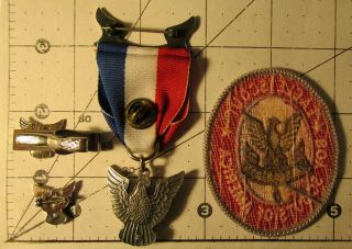 VINTAGE BSA Boy Scout Stange 5c Eagle Medal Palm Tie Bar Mom’s Pin Patch & Case 6