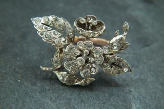Fine Antique Victorian/edwardian 9ct Gold Silver & Paste Giardinetti Flower Ring