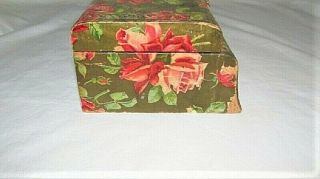 VTG ANTIQUE VICTORIAN ROSES W LADY PORTRAIT & SILK LINING WOOD GLOVE HANKY BOX 8