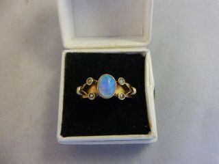 Antique Arts And Crafts 18 Ct Gold And Opal And Seed Pearl Ring 1909 Size 