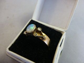 Antique Arts and Crafts 18 Ct Gold and Opal and Seed Pearl Ring 1909 Size ' O ' 2