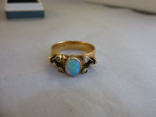Antique Arts and Crafts 18 Ct Gold and Opal and Seed Pearl Ring 1909 Size ' O ' 4