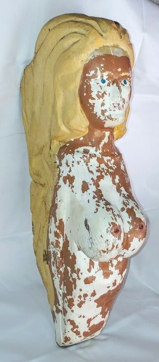 Antique Figurehead Wood Carving - 15 " American Folk Art Primitive