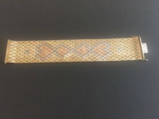 Unique Vintage Italian 18k Gold Yellow/rose/white Honey Comb Design Bracelet