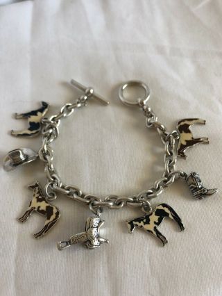 Vintage Sterling Silver Charm Bracelet With 7 Western Charms
