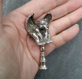 Antique Victorian Solid Silver Gargoyle Pipe Tamper Demonic Memento Mori Af