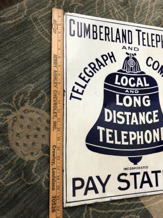 Rare CUMBERLAND Telephone & Telegraph Large Porcelain Flange Sign NOS Pre 1920 11