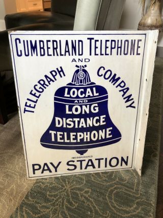 Rare Cumberland Telephone & Telegraph Large Porcelain Flange Sign Nos Pre 1920