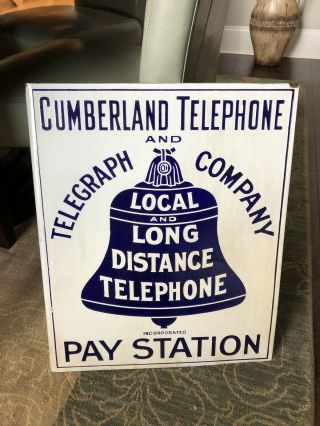 Rare CUMBERLAND Telephone & Telegraph Large Porcelain Flange Sign NOS Pre 1920 2