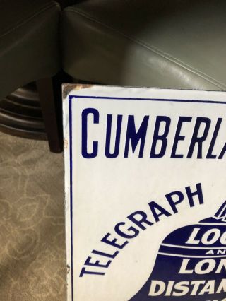 Rare CUMBERLAND Telephone & Telegraph Large Porcelain Flange Sign NOS Pre 1920 8